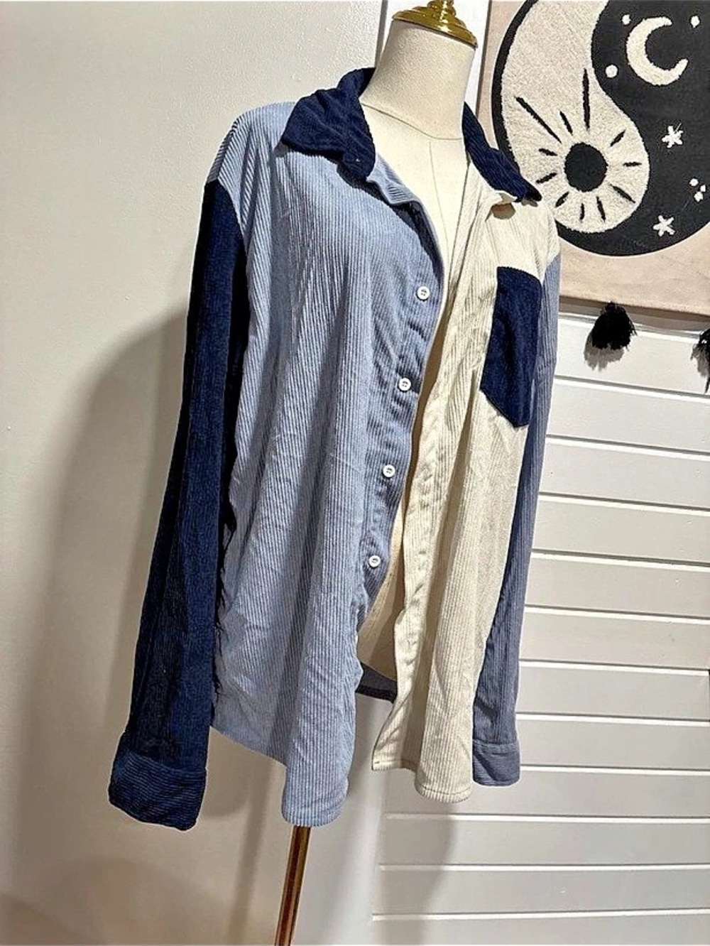 Colorblock Corduroy Button Down Shirt